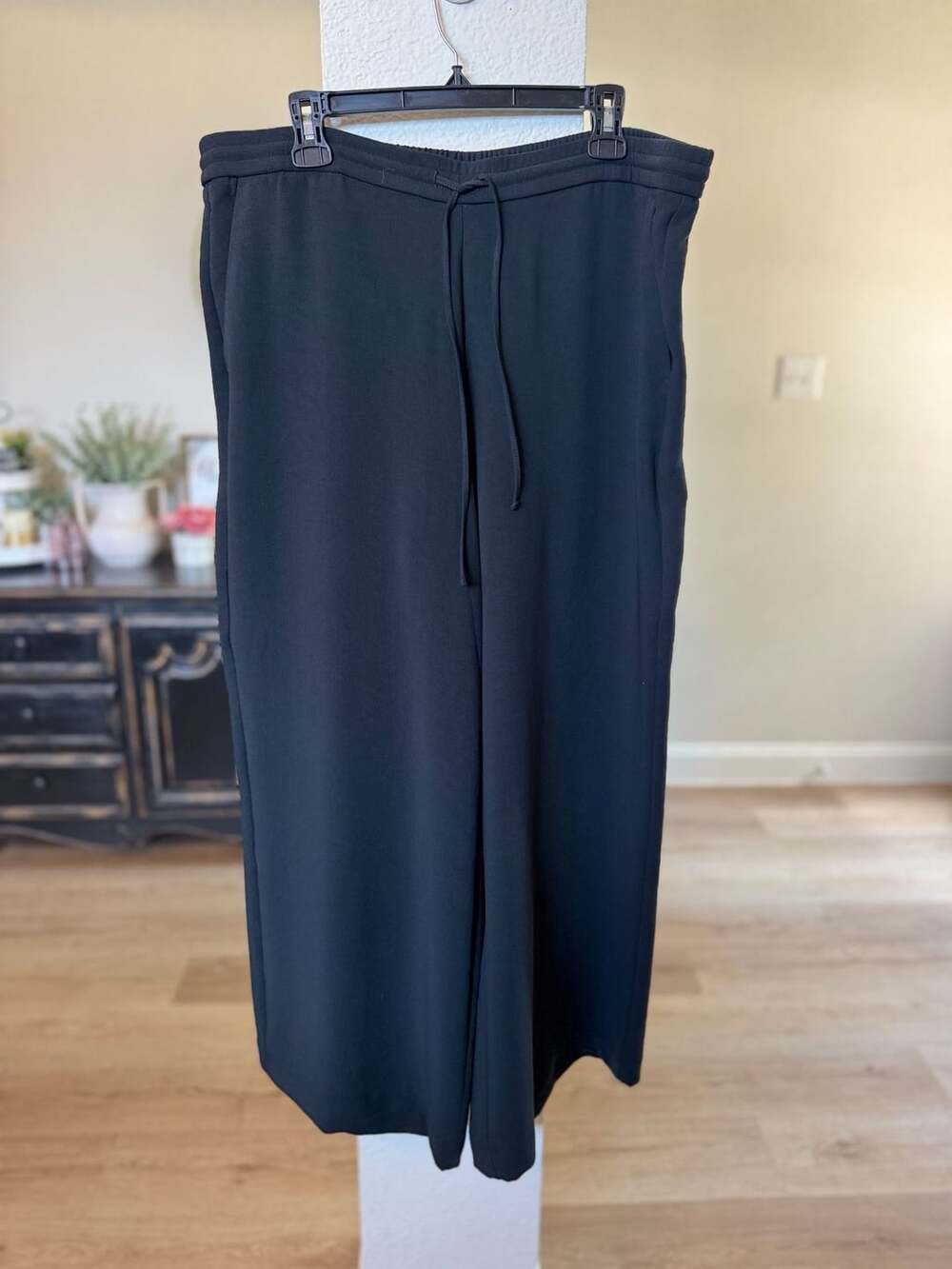 A New Day Wide Leg Pull On Pants Size XL Black Drawstring Crepe